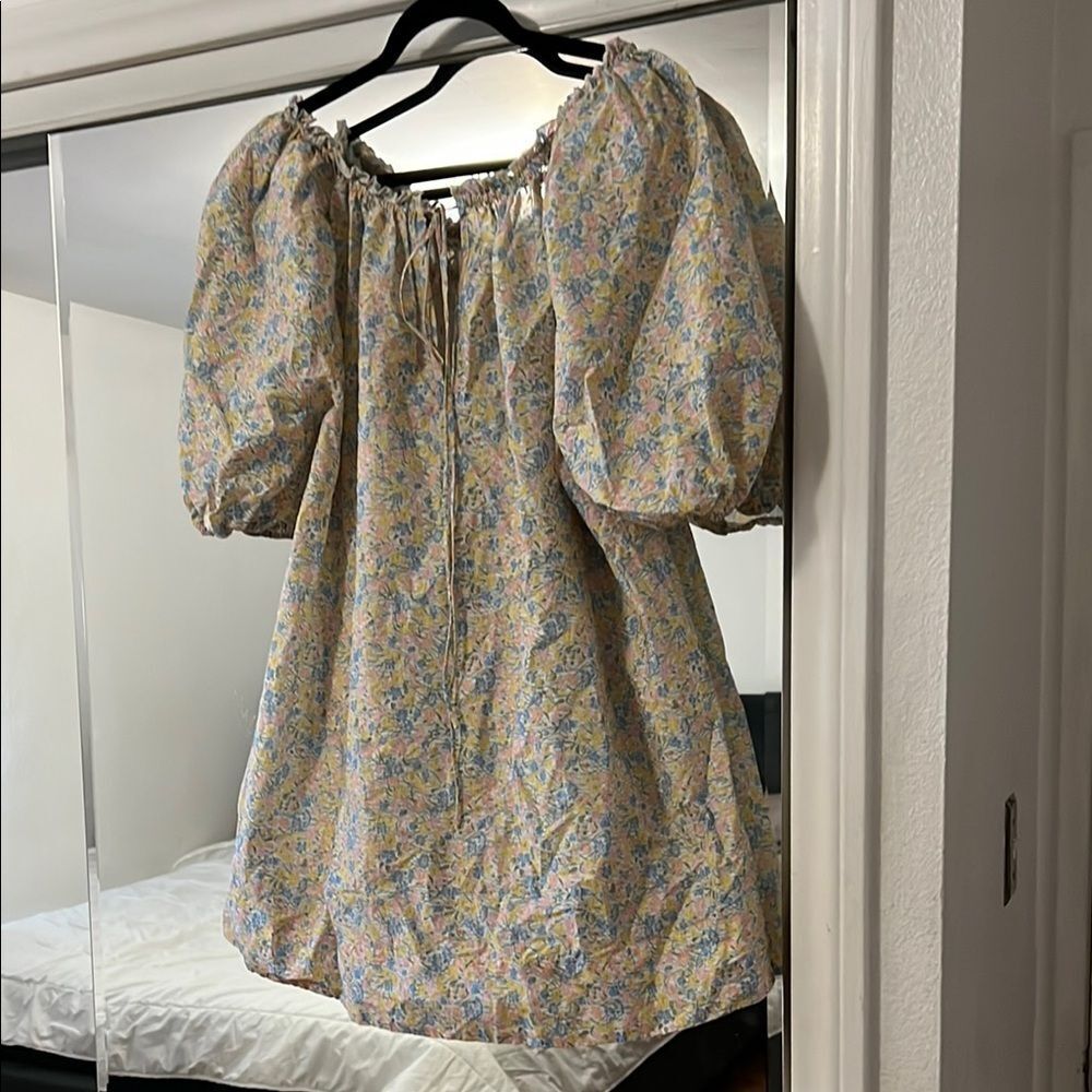 For Love & Lemon floral Puff Sleeve babydoll mini Dress XS